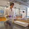 Students are able to work in labs with fume hoods in the new CBEC building. (Photo by Brad Feinknopf)