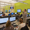 Students and professors use CBEC's new colorful computer lab. (Photo by Brad Feinknopf)