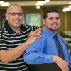 Robert Soto Sr. (left) and Robert Soto Jr. pose prior to an Ohio State affordability forum hosted at Choffin Career and Technical Center in Youngstown, Ohio. Soto Jr. is a junior at Youngstown Early College High School and a member of Ohio State’s Young Scholars Program.