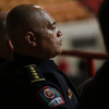 Ohio State Chief of Police Craig Stone listens to speakers at the #BuckeyeStrong event at St. John Arena.