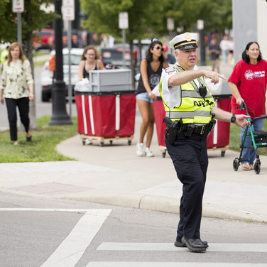 Plenty of security keeps an eye on your belongings and helps you navigate through designated lanes to keep traffic flowing. “Everybody on campus knows to stay away at this time,” says Sgt. Rob Welday of the Columbus Police Department.