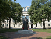 View of Thompson library with W.O. Thompson statue