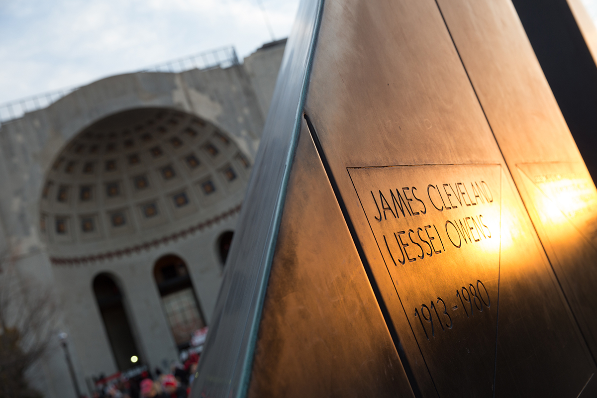 The Jesse Owens Memorial Plaza is outside of Ohio Stadium.