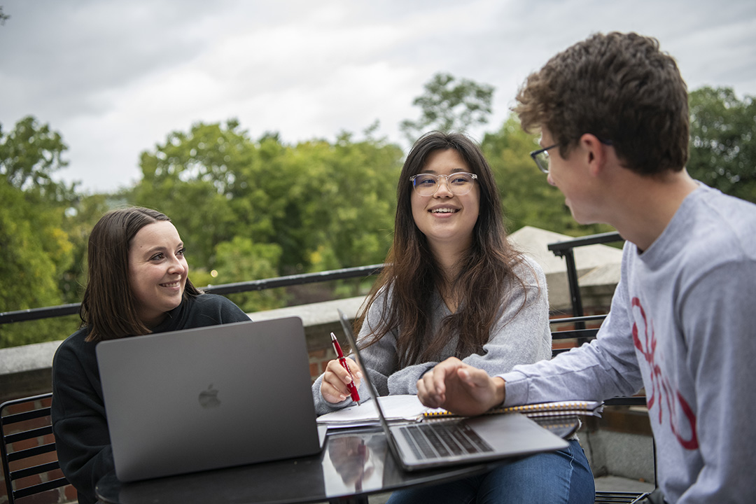 A group of Ohio State students meet for a study session.