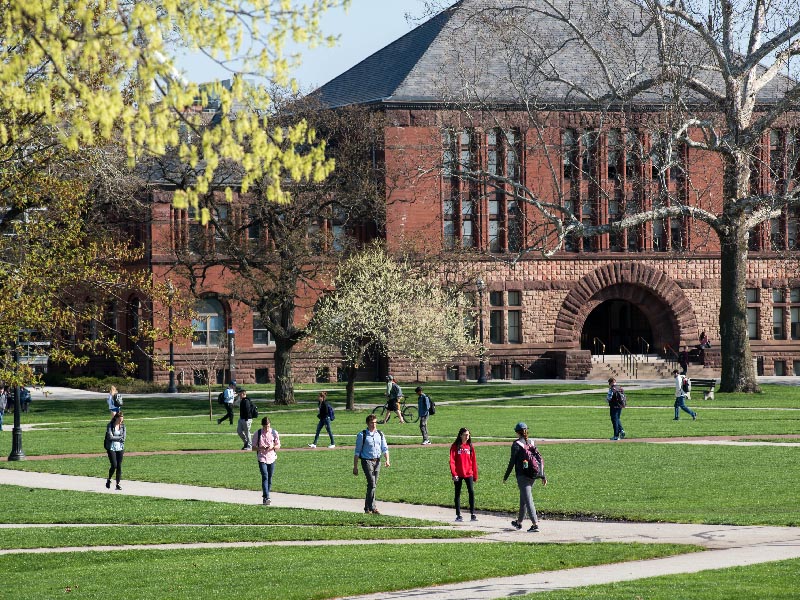 Ohio State students walk across the Oval