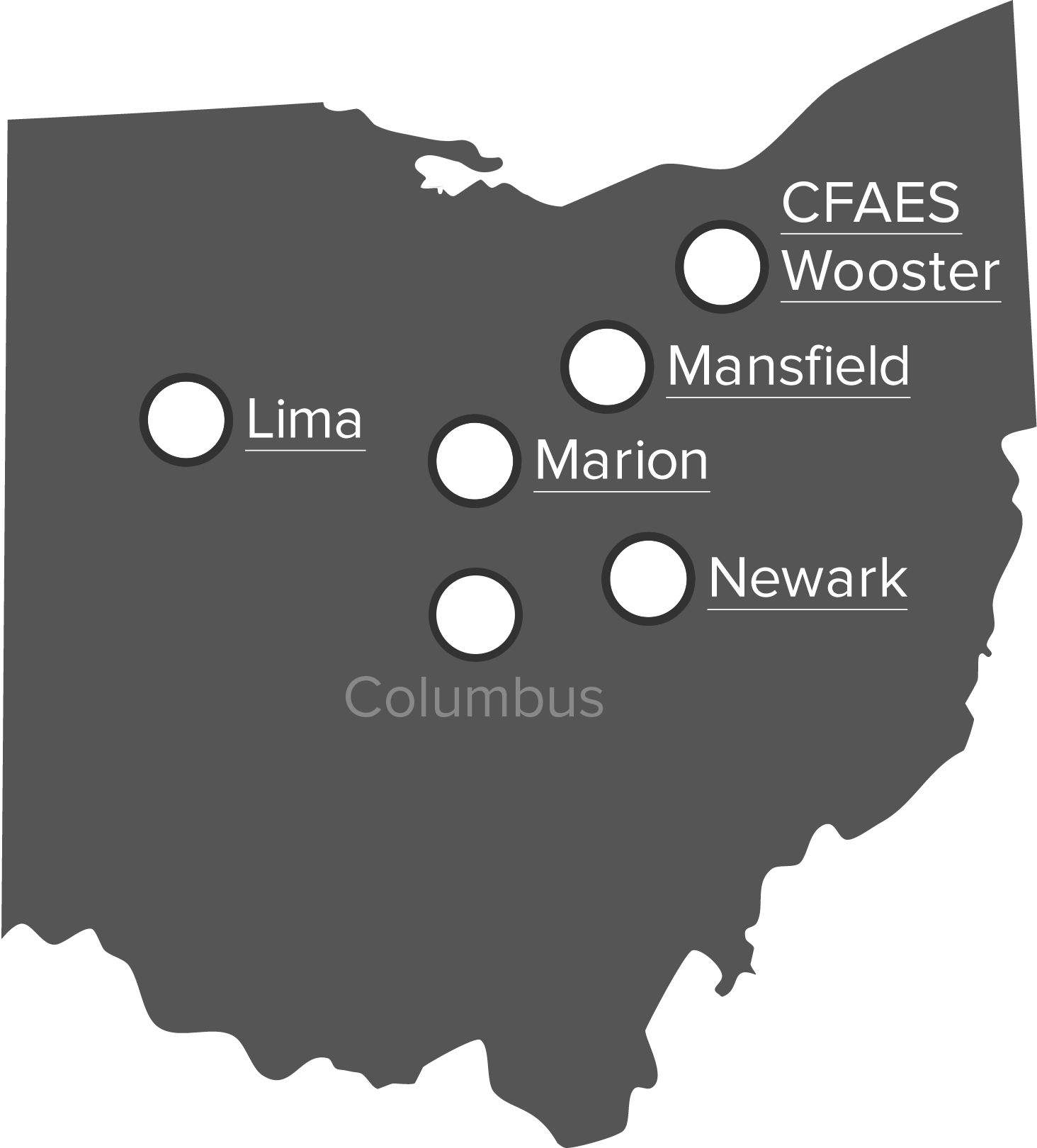 Map of Ohio State regional campuses