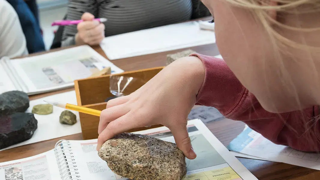 students studying rock compositions at a desk