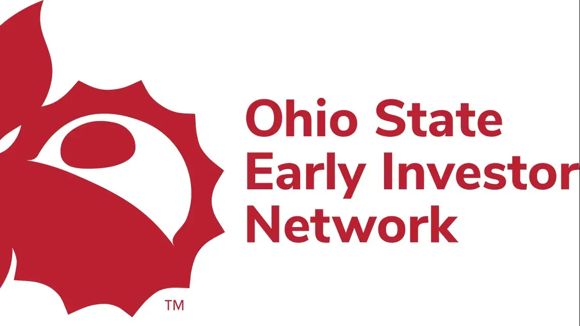 Ohio State Early Investor Network logo with an illustration of a scarlet buckeye leaf and nut