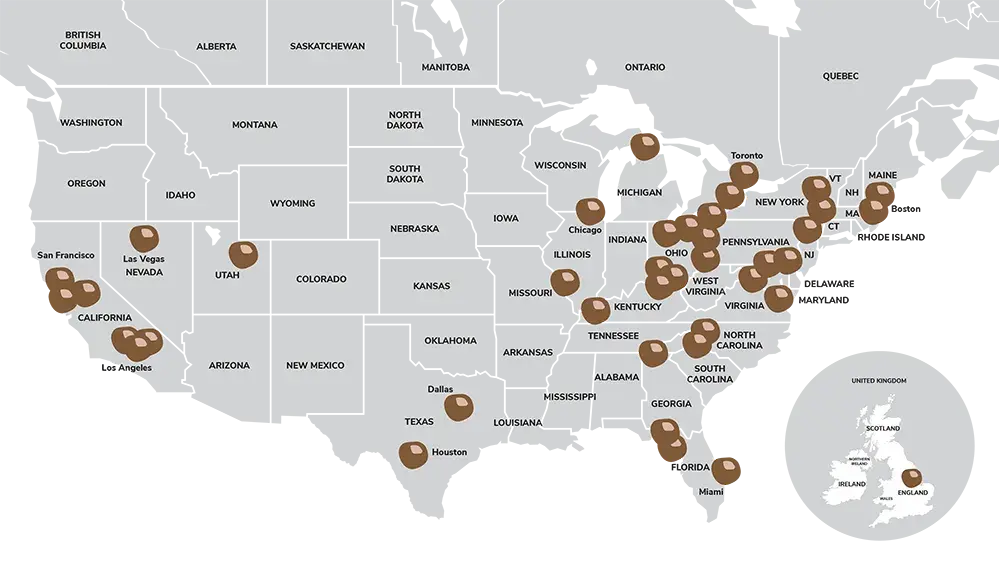 Map showing approximate locations of Parent Advancement Council current members