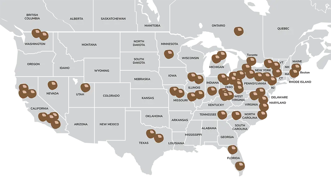 Map showing approximate locations of Parent Advancement Council current members