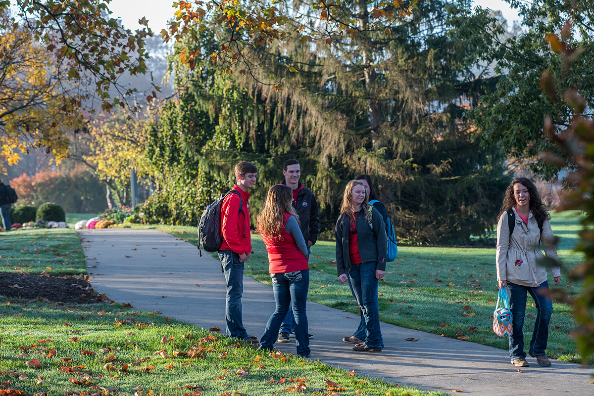 Six students talk at the Ohio State ATI campus.