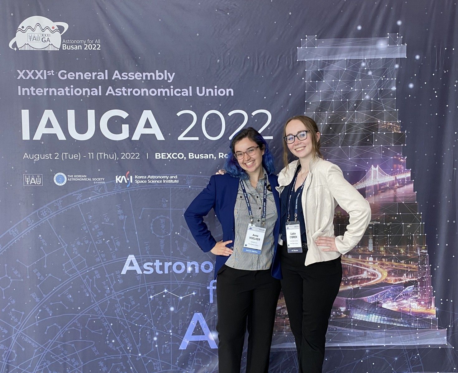 Anna Voelker and Caitlin O'Brien attended the International Astronomical Union in Busan, South Korea in 2022.