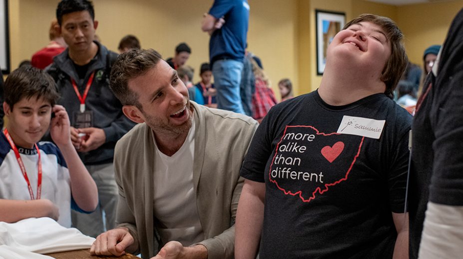 Sammie Jones, a Gahanna Lincoln High School student with special needs, reacts to Jay’s trick at the January 2020 Magifest. The students perform at the magic convention each year, and Jay supports their magic-focused education program.