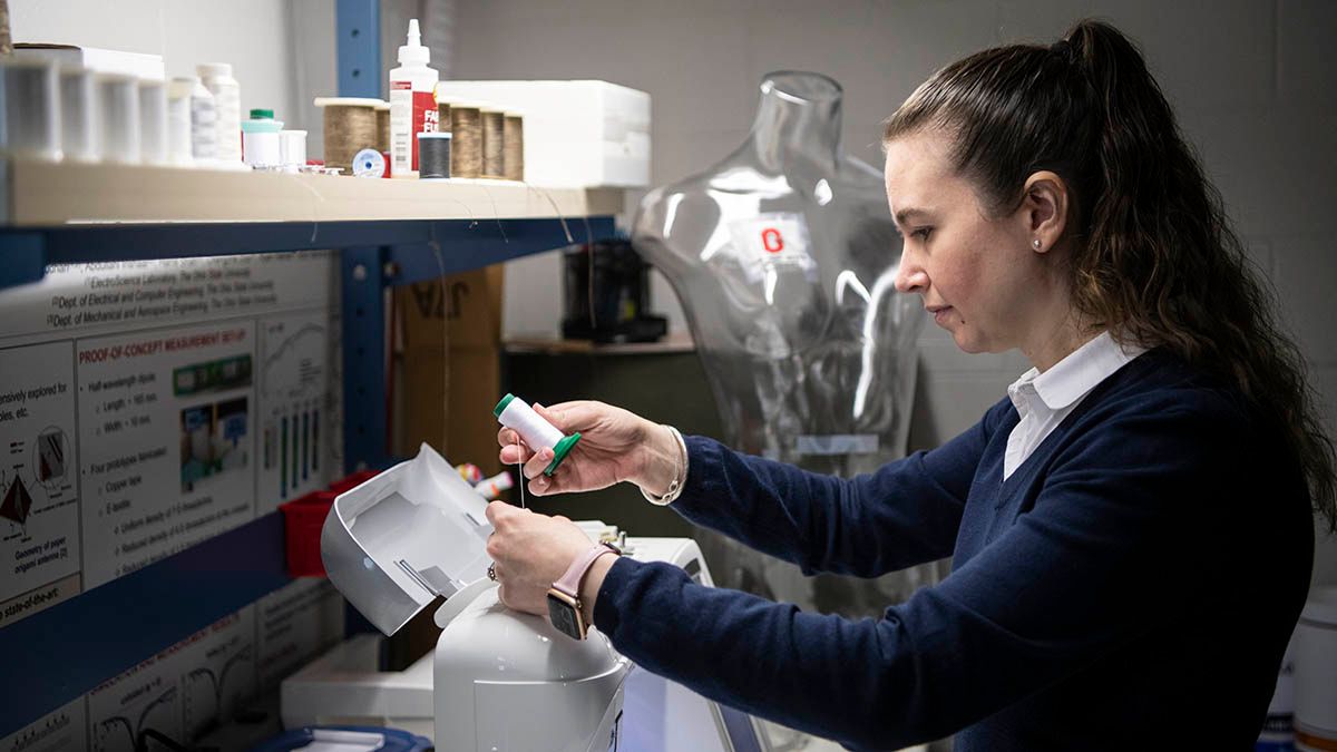 Asimina Kiourti working in the lab.