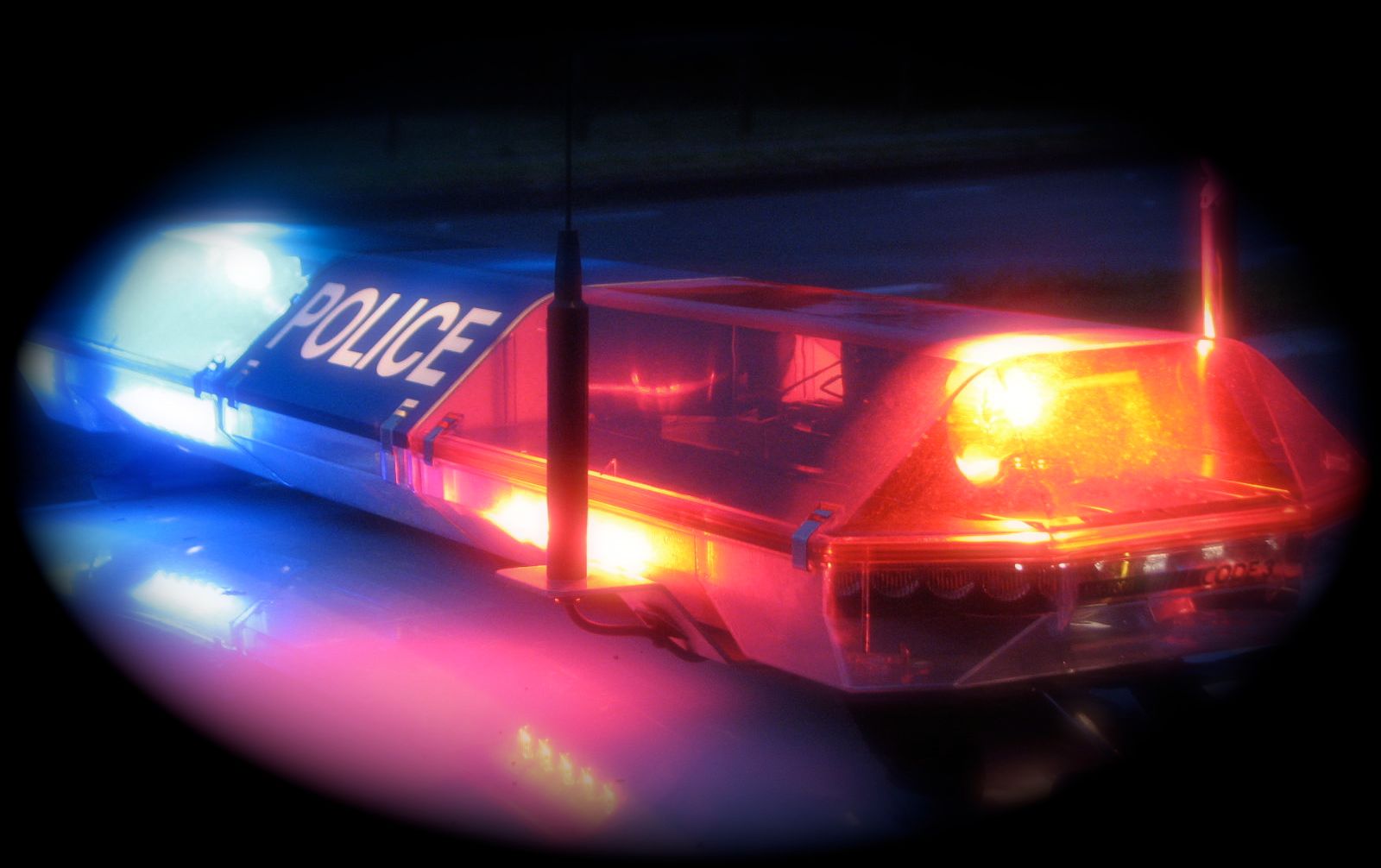 Flashing blue and red police siren