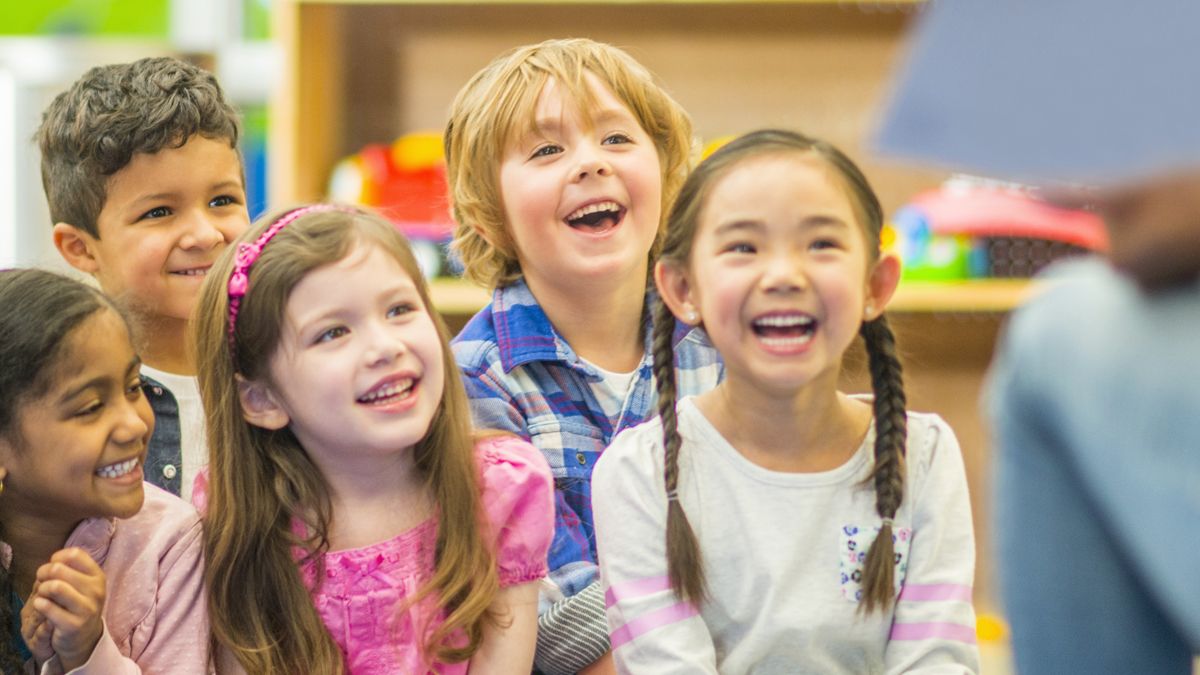 Schoolchildren laughing