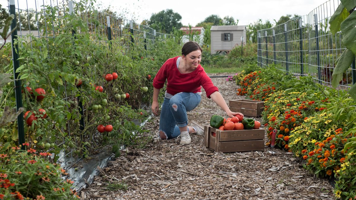 Maggie Griffin working in a garden