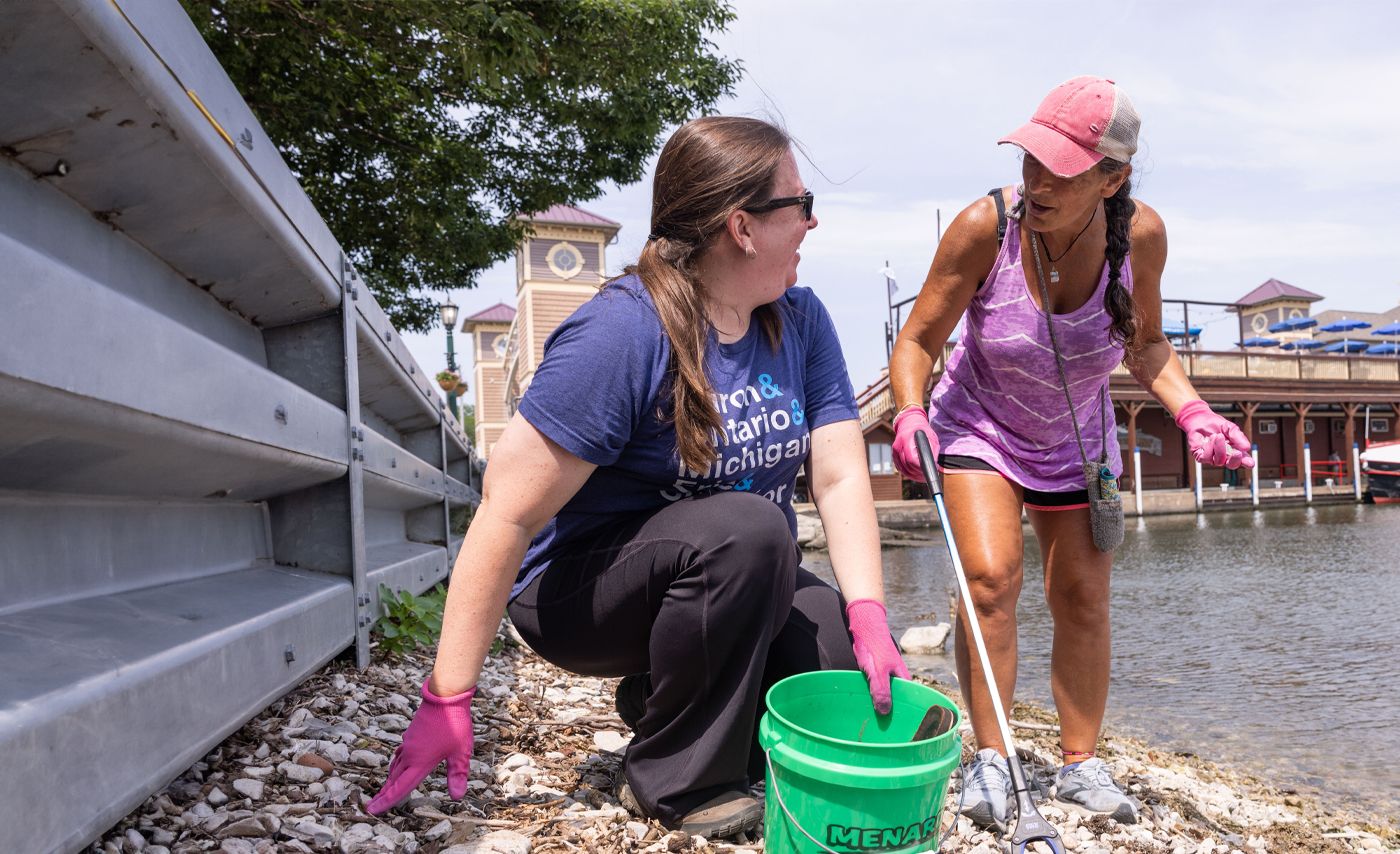 Clean up efforts on the shores of Lake Erie.