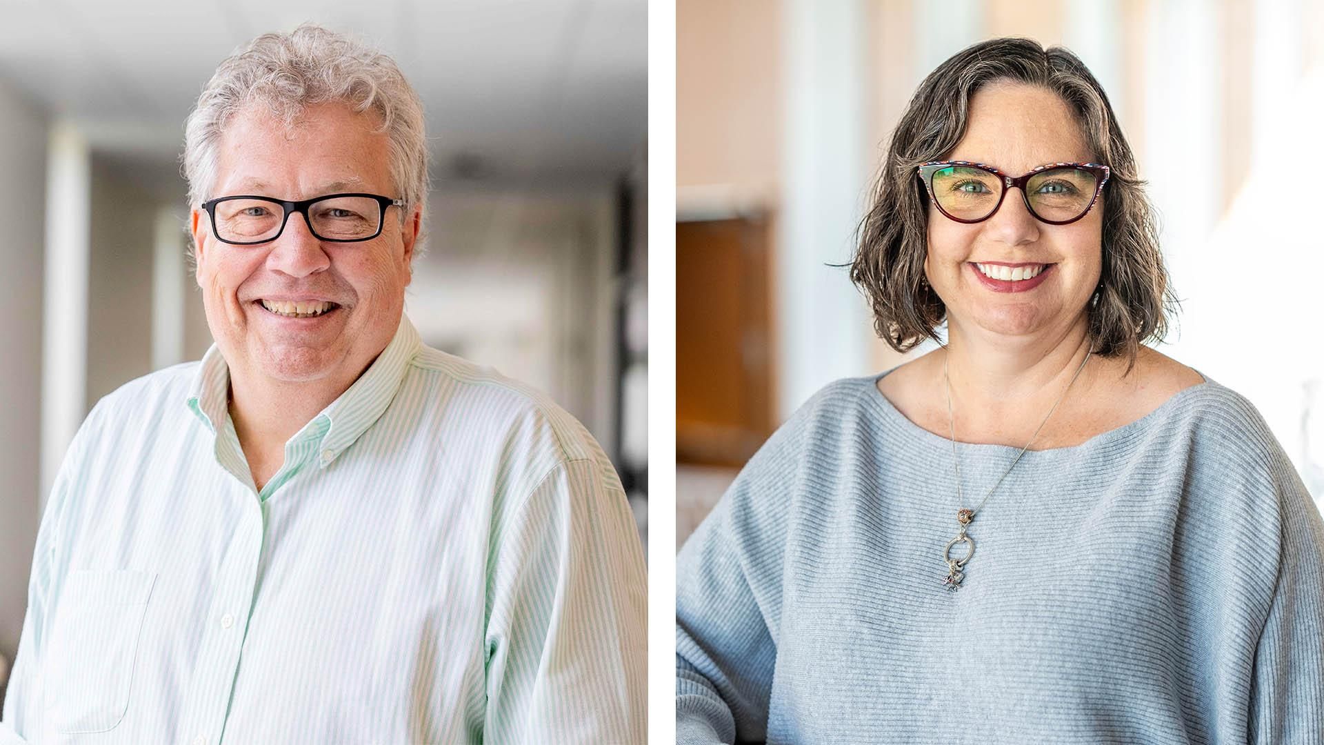 A portrait of Ohio State College of Nursing Michael Ackerman on the left and Stephanie Justice on the right