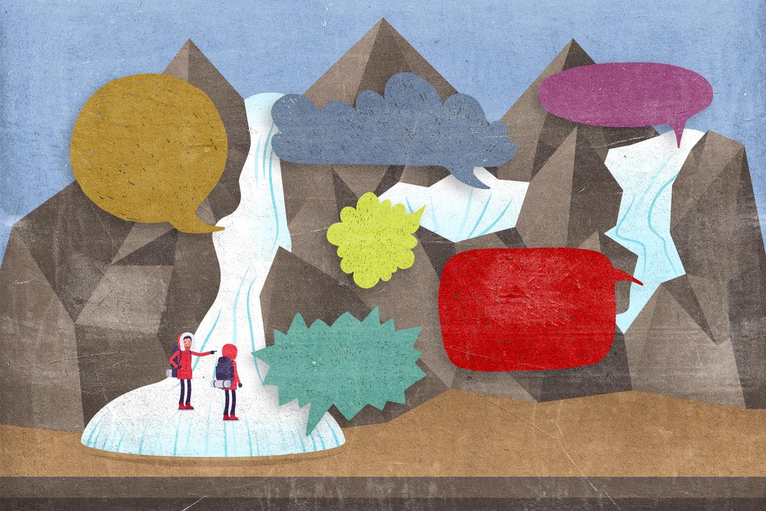 Illustration depicting the gathering of scientific data obtainable thru glacial ice cores