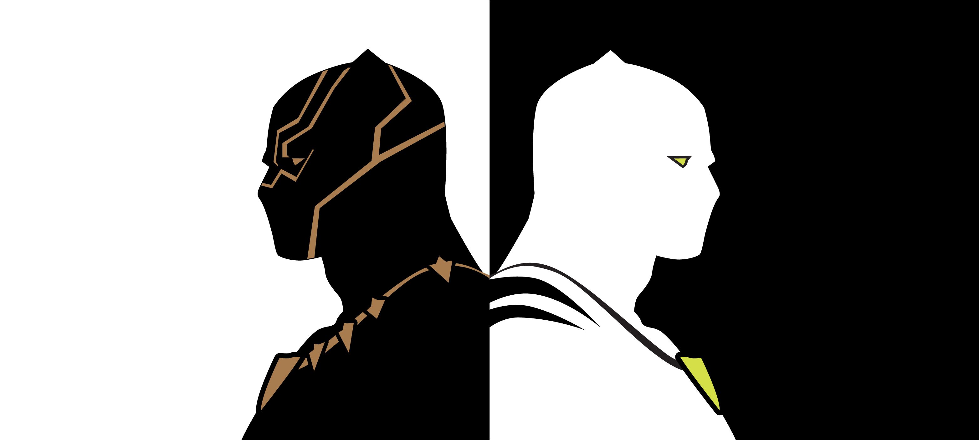 An illustration of a superhero in black and white