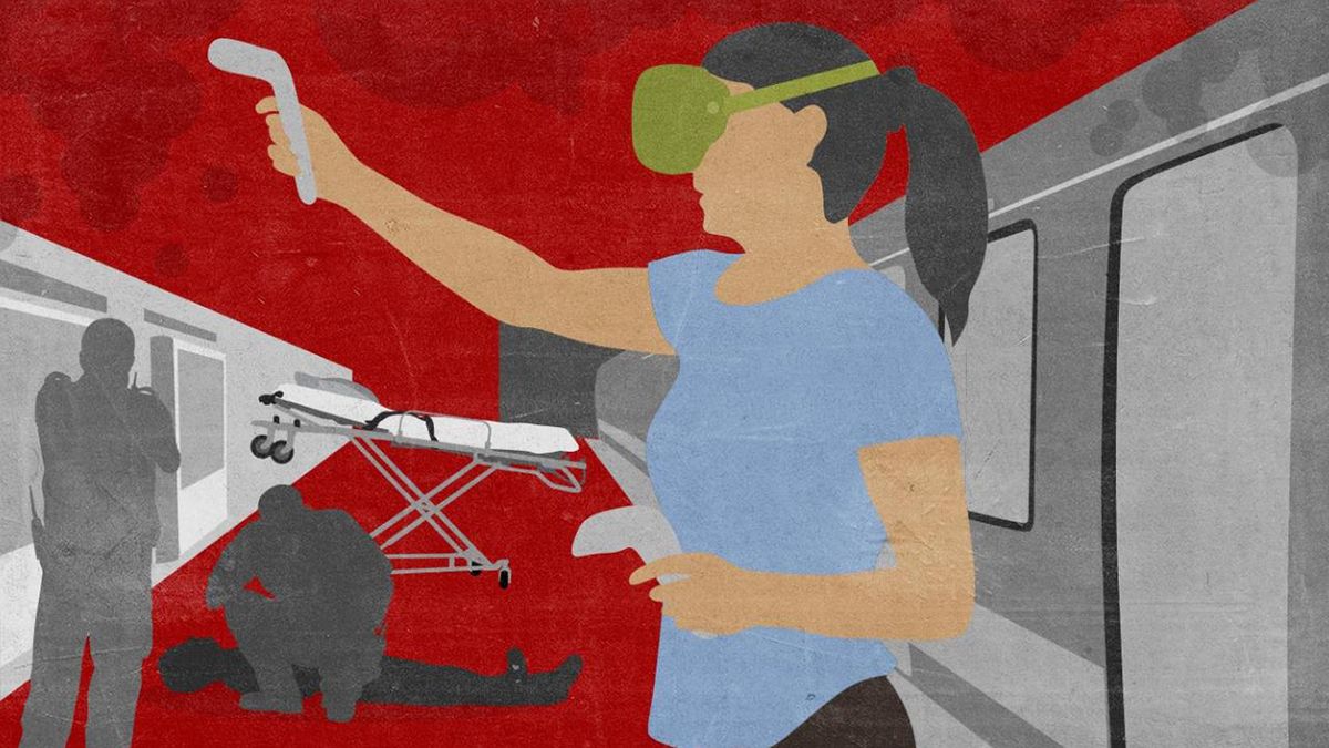 An illustration of a person using a VR system