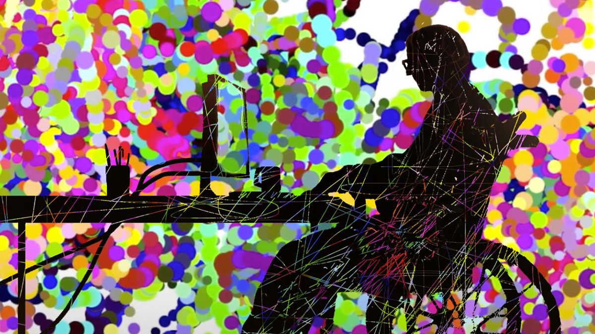 An illustration of a person in a wheelchair using a computer