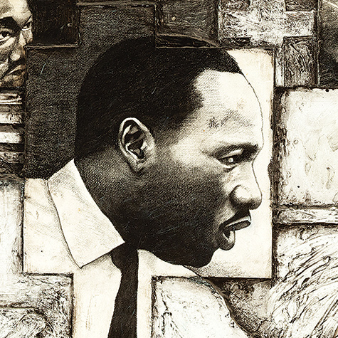 Black and white art piece of Martin Luther King