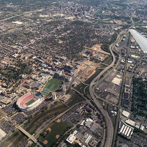 arial photo of the 'Shoe and campus from a plane'